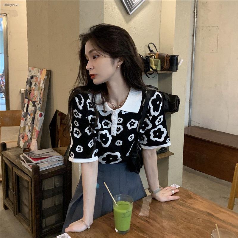 Áo Thun Dệt Kim Cổ Polo Tay Ngắn Phối Màu Sắc Tươi Tắn Thời Trang Mùa Hè Cho Nữ 2021