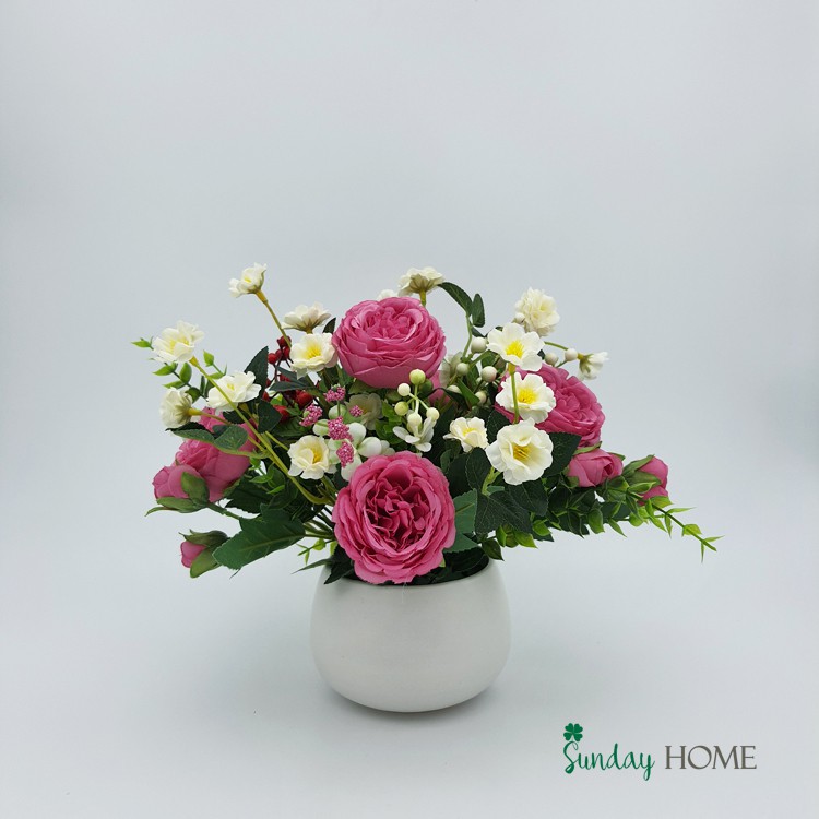 Hoa lụa, bình hoa giả để bàn, trang trí phòng khách Hồng Trà