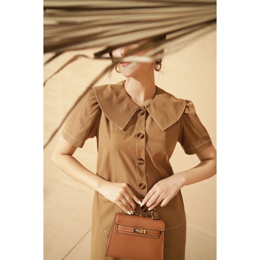 [Mã BMBAU50 giảm 50K đơn 150K] LIIN - Váy Nữ Dáng Suông Trapeze Khaki Dress Phối Túi Hộp Cổ Cách Điệu V00889 | BigBuy360 - bigbuy360.vn