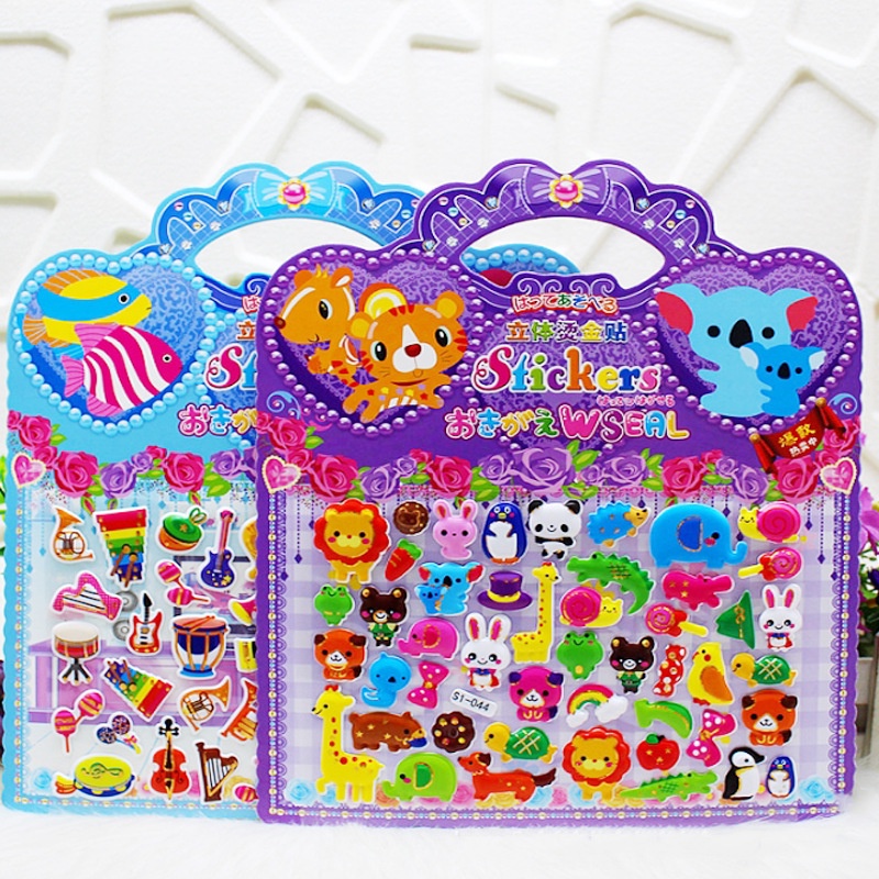 Hình dán sticker 3d nổi kèm tô màu cute chống nước chữ động vật siêu nhân công chúa dễ thương trang trí cho bé trai gái