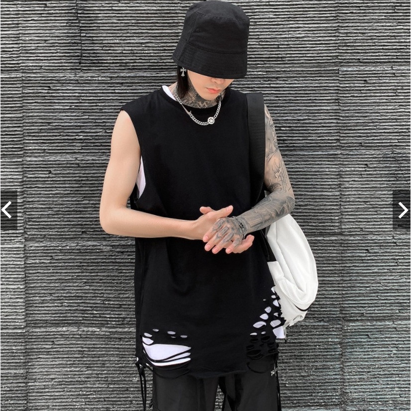 Áo tanktop rách tà trơn, áo ba lỗ rách nam nữ unisex form rộng chất mát co giãn.