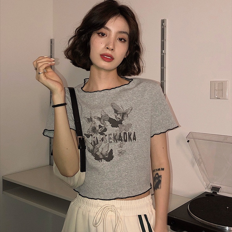 Áo Thun Tay Ngắn Dáng Rộng In Hình Bướm Kiểu Hàn Quốc Thời Trang Mùa Hè Cho Nữ