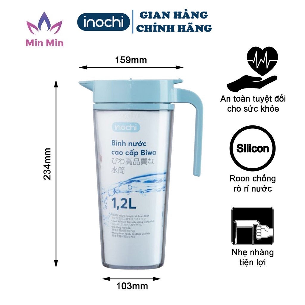 [CÓ SẴN - CHÍNH HÃNG INOCHI] Bình Nước Cao Cấp Chịu Nhiệt Biwa Inochi, An Toàn Sức Khoẻ (1.2L - 1.6L)