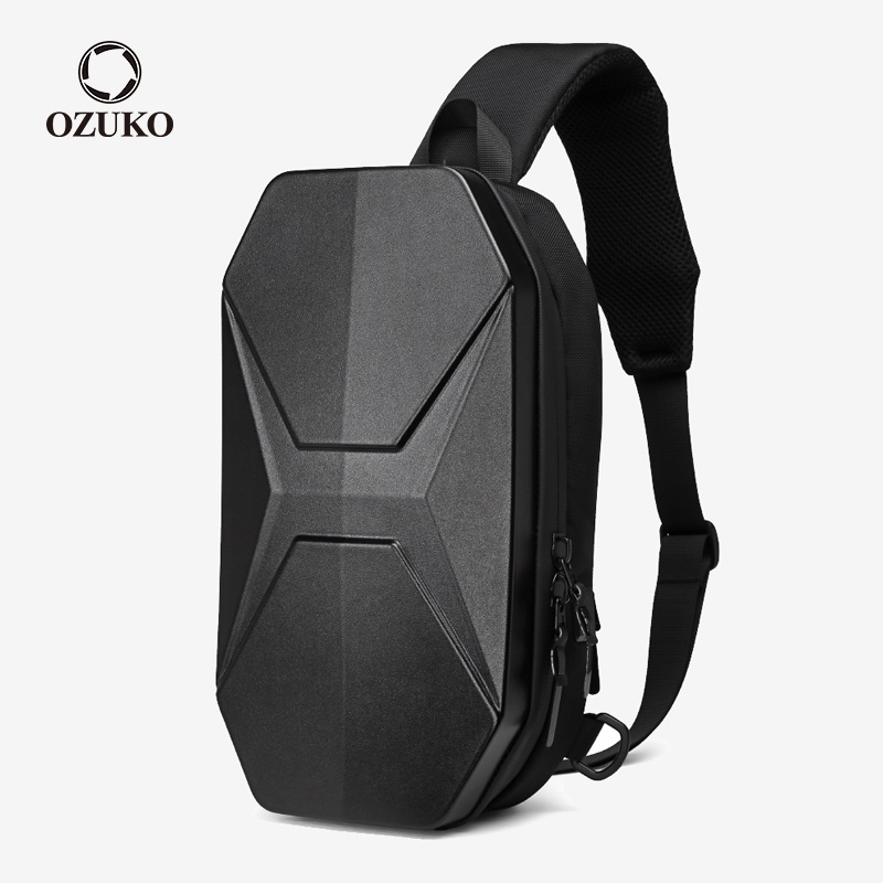 Túi xách đeo chéo vai OZUKO vỏ cứng chống nước có cổng sạc USB thời trang trẻ trung cho nam