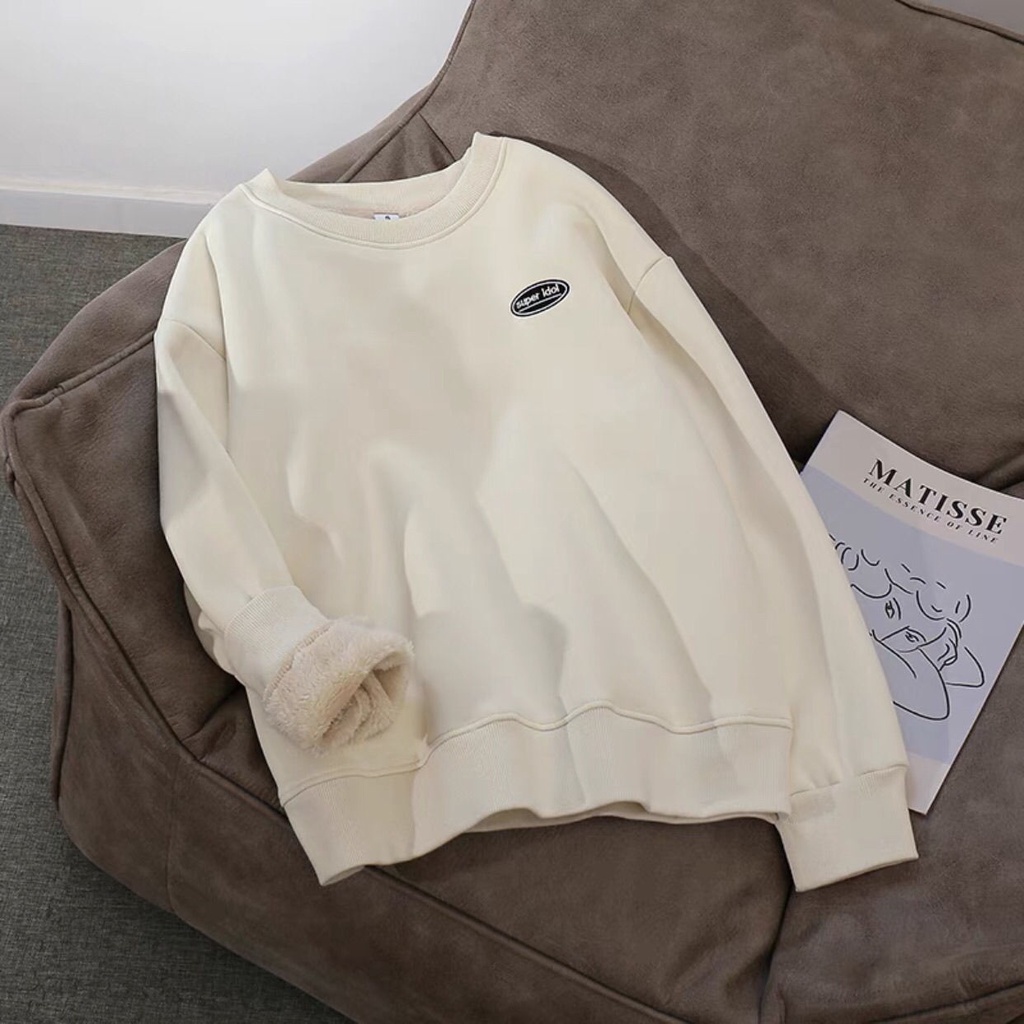 Áo Sweater Cổ Tròn Tay Dài Dáng Rộng Vải Nhung Lông Cừu Dày Thời Trang Mùa Đông 2022 Ấm Áp Cho Nữ