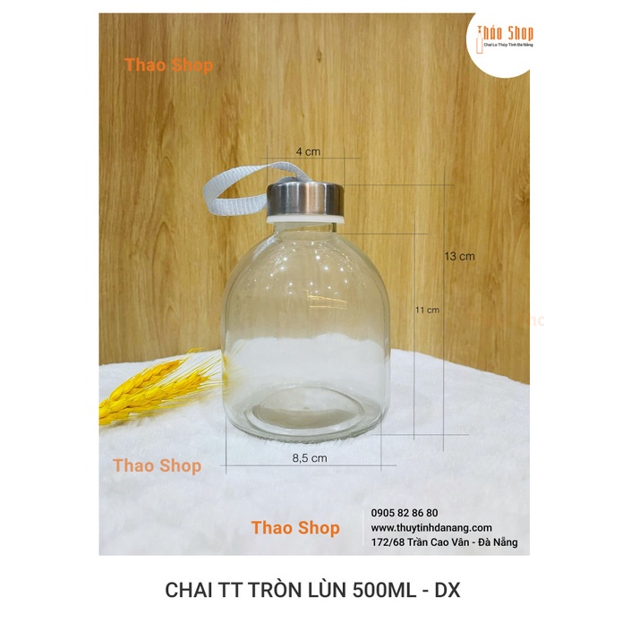 CHAI THỦY TINH TRÒN LÙN 500ML - 300ML NẮP DÂY XÁCH