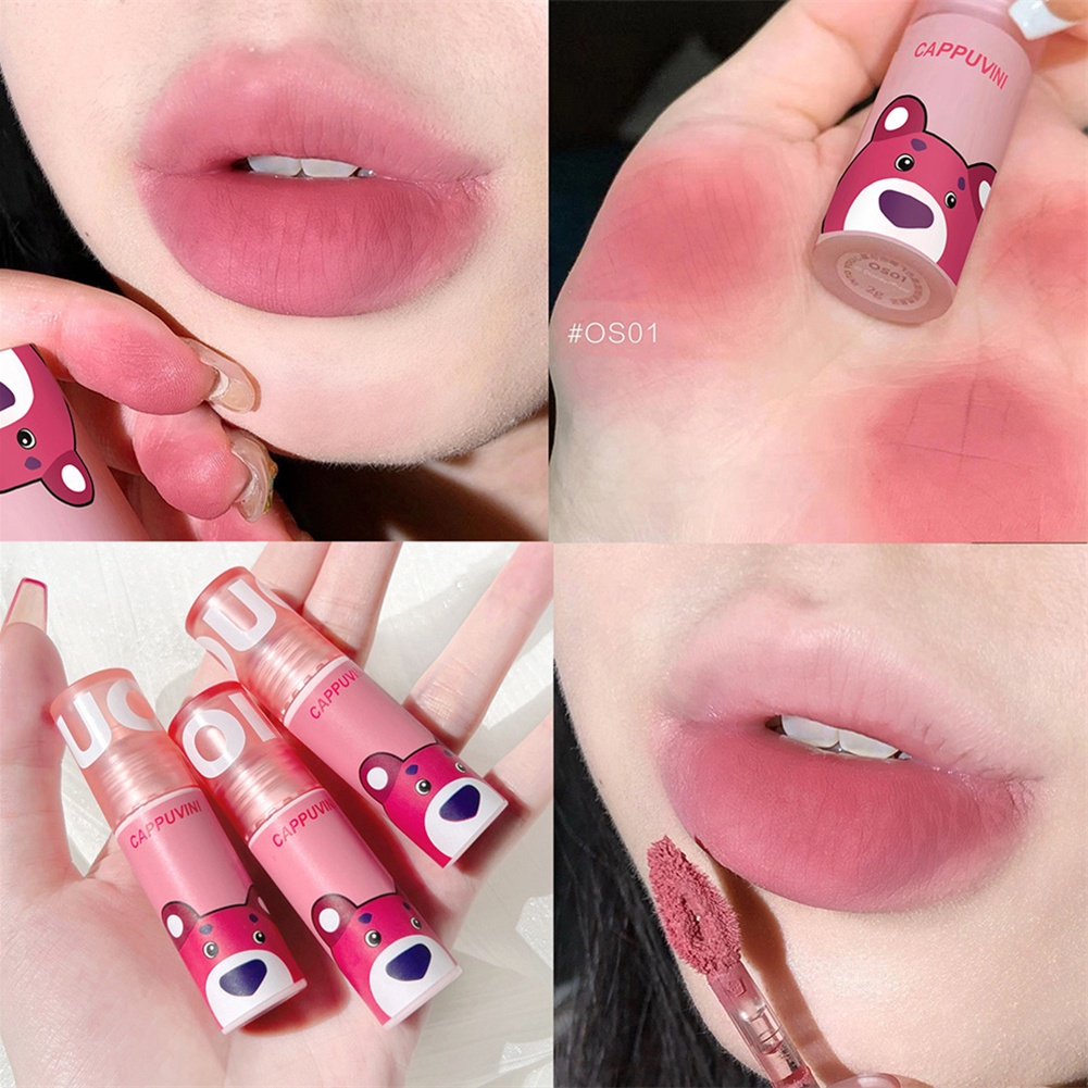 Cappuvini Son Lì Nhung Lụa Trượt Miệng Đỏ Hồng Dễ Thương Son Môi Gấu ^ MK ^