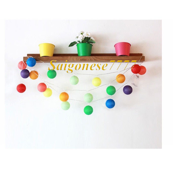 Cắm Điện/Xài Pin/USB - 20 Bóng Đèn Cầu Mây Đèn Led Bóng Tròn Cotton Ball Trang Trí Tiệc Cắm Trại Decor Phòng Ngủ