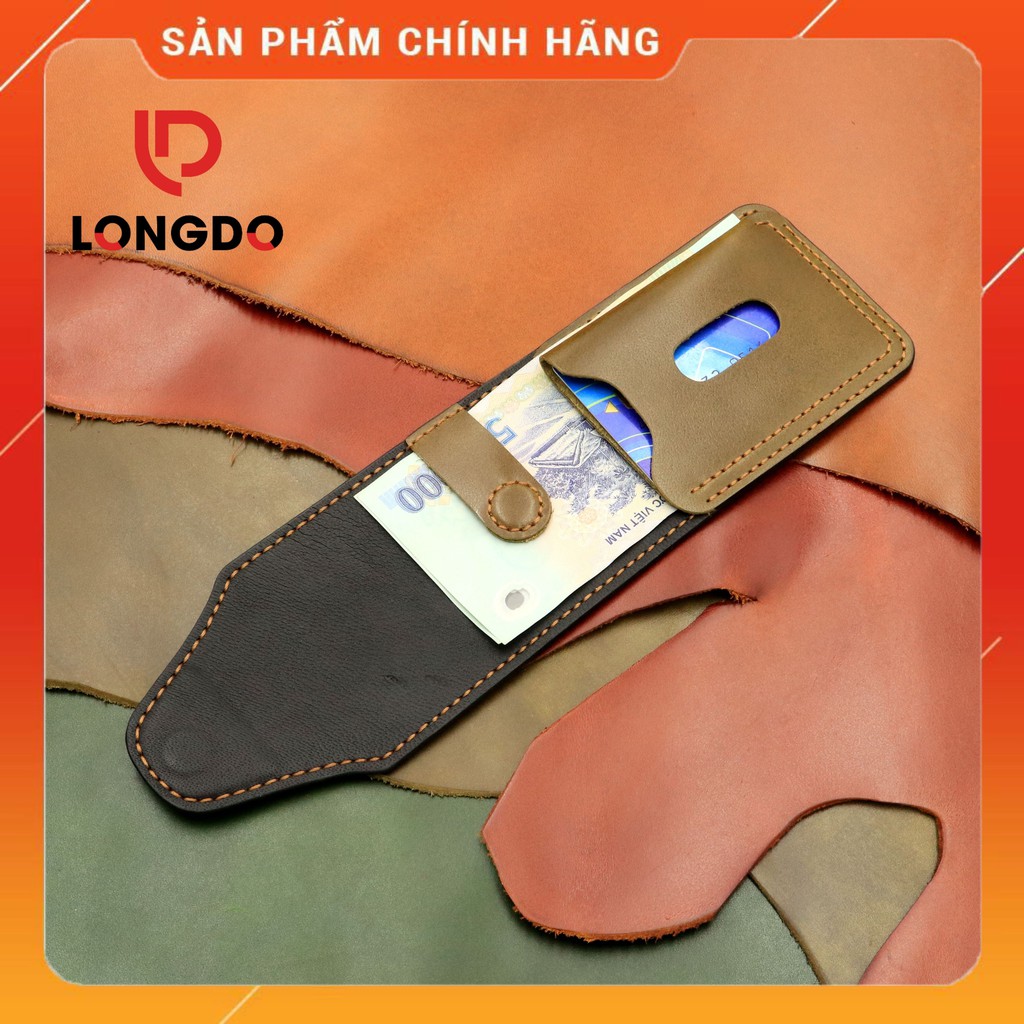 Ví sen 5, ví nam xanh rêu da bò thật - Bảo hành 5 năm - Hàng chính hãng thương hiệu Longdo Leather