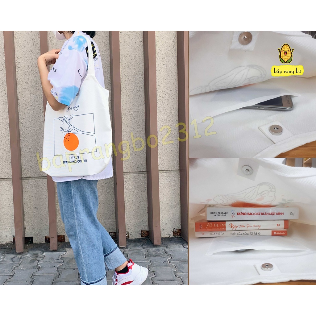 TÚI VẢI ĐEO VAI ULZZANG HÌNH QUẢ CAM - CHỮ COLOR - HOA CÚC - TÚI TOTE CANVAS ĐỦ MẪU