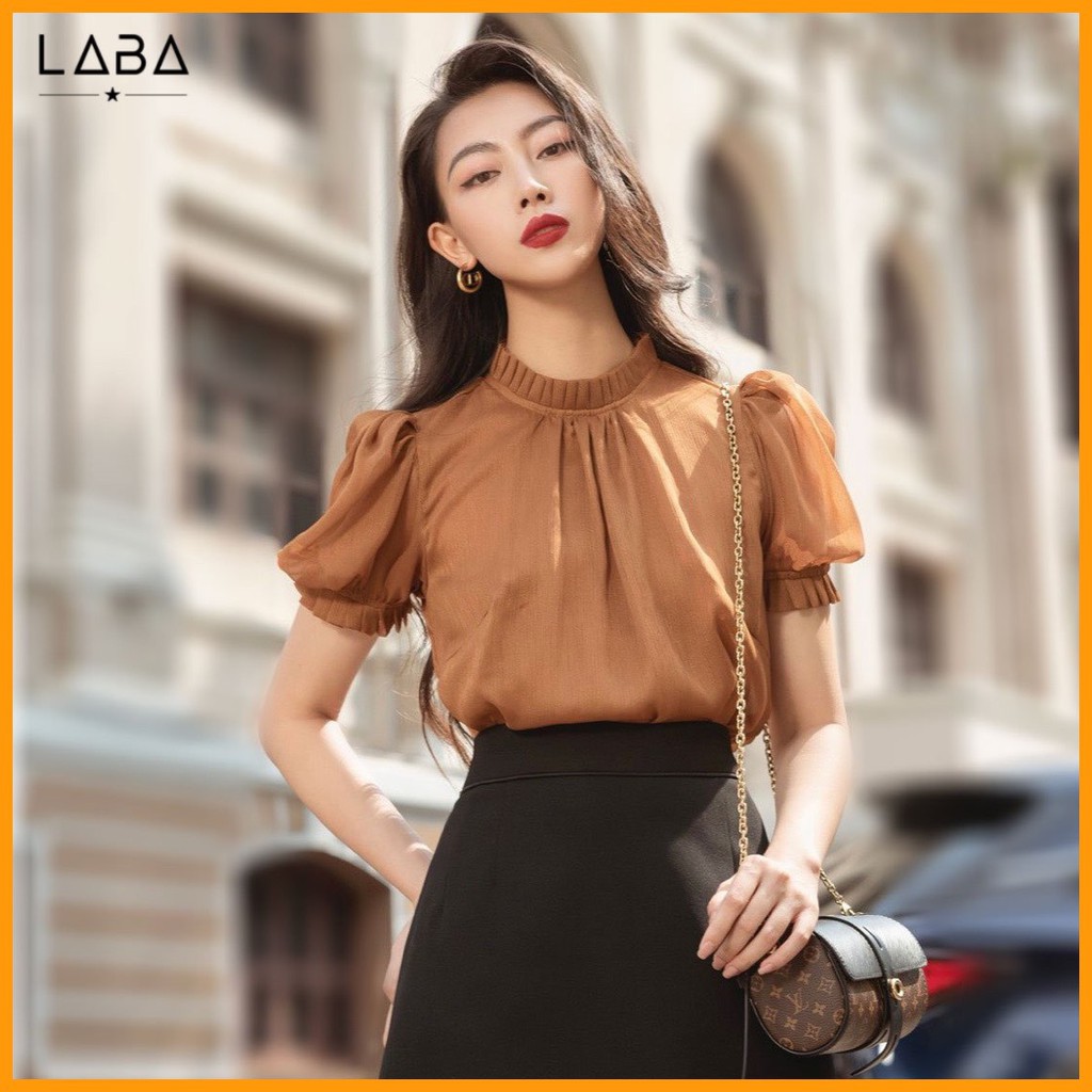 Áo kiểu công sở nữ ngắn tay G97 chất vải chiffon đẹp, mát dễ phối đồ với chân váy hoặc quần tôn dáng thời trang - Laba
