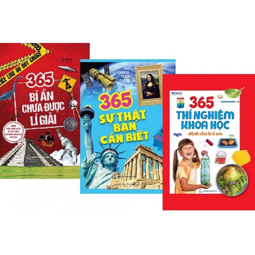 Sách: Combo 365 Bí Ẩn Chưa Được Lí Giải + 365 Sự Thật Bạn Cần Biết (TB) + 365 Thí Nghiệm Khoa Học Dành Cho Trẻ Em