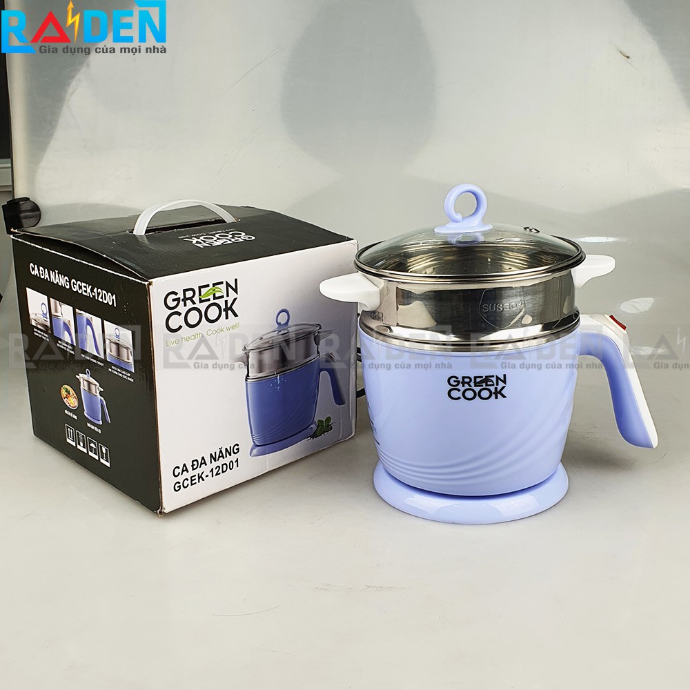 [Mã ELHADEV giảm 4% đơn 300K] Ca điện đa năng Green Cook GCEK12D01 có thể nấu lẩu, hấp thức ăn, thích hợp cho văn phòng