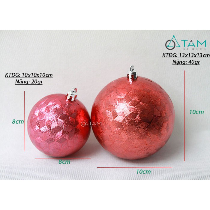 Set 4 trái châu Noel họa tiết 3D hình thoi NOEL-TRCH-03 màu đỏ