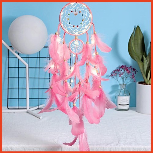 [SALE SỐC] Dreamcatcher Đính Lông Vũ Trang Trí  TẶNG đèn Led phát sáng