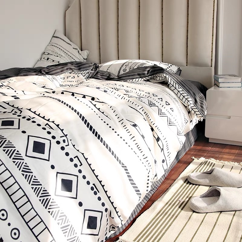 Shinbedding_Set Bộ Vỏ Cotton Living Thổ Cẩm Trắng Vintage Chất Liệu Mềm Mát