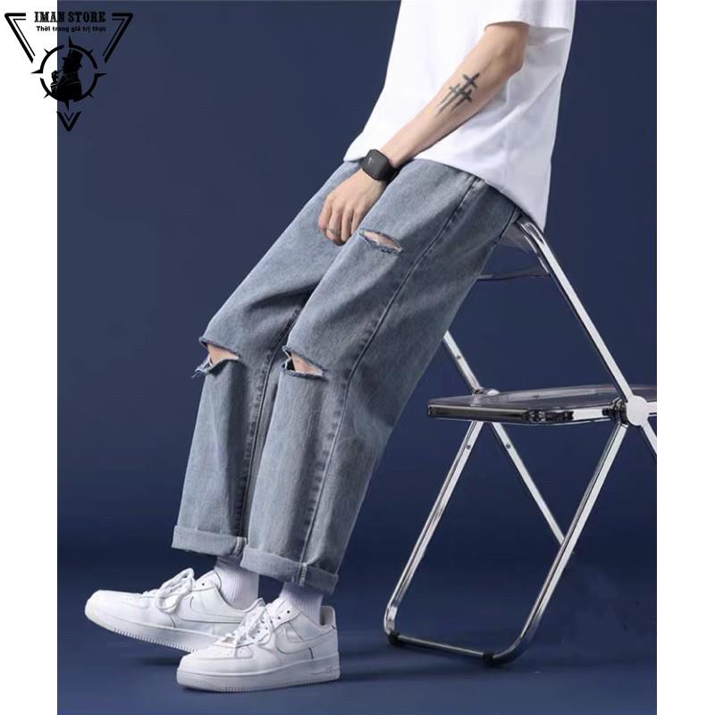 quần jean baggy rách gối RG-01 ống suông, rộng style hàn quốc 2021