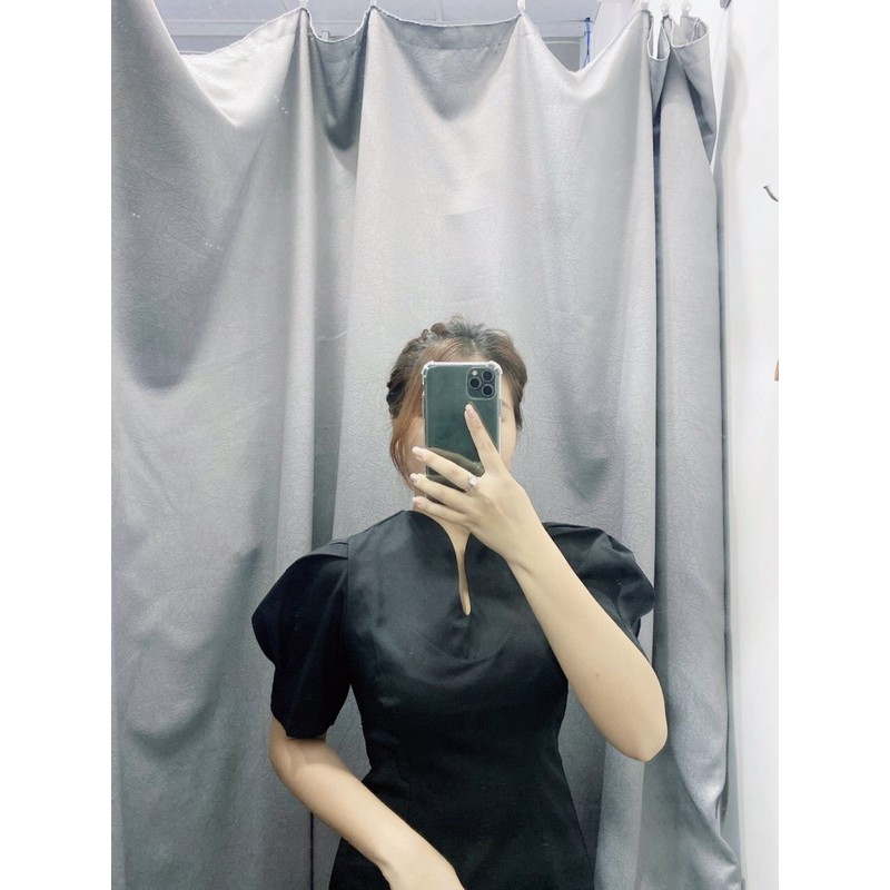 ĐẦM ĐEN CỔ CHÌA KHOÁ TAY PHỒNG - GALIC DRESS