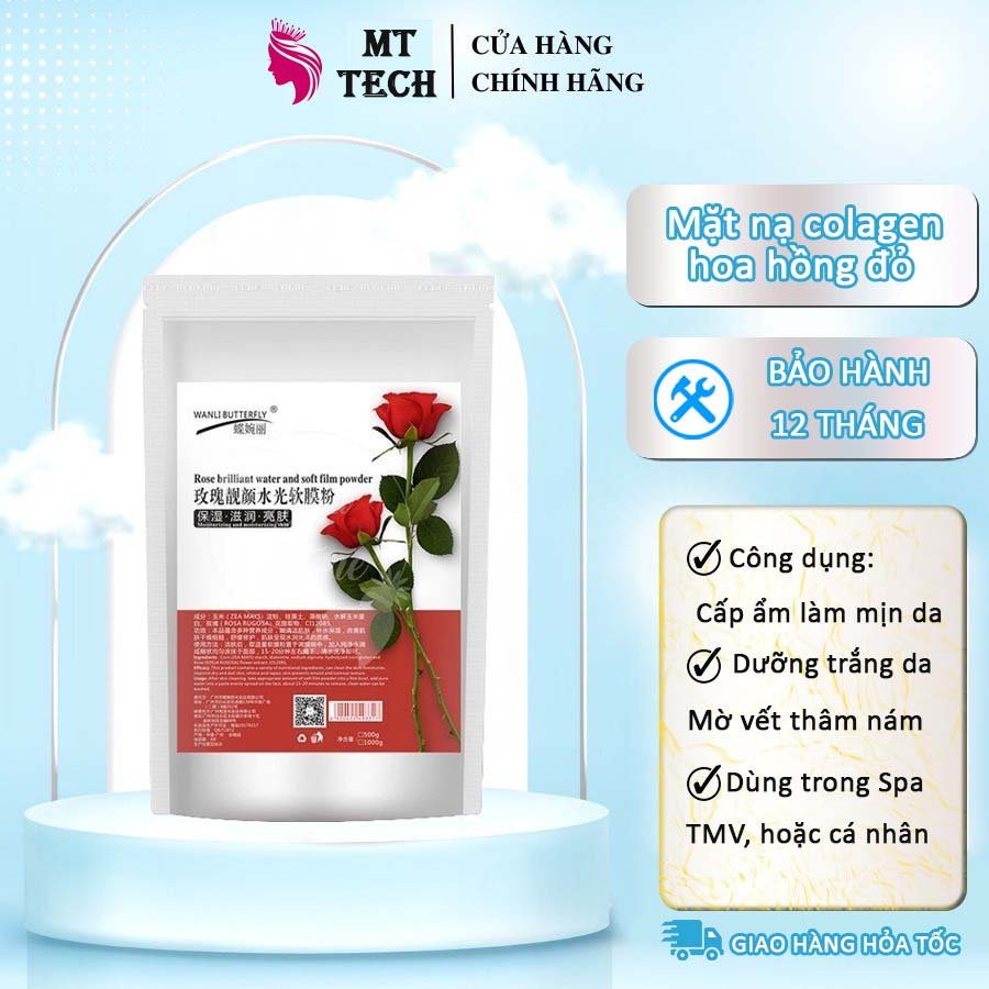 Bột Mặt Nạ Colagen Hoa Hồng Đỏ Đắp Mặt Nạ Dạng THạch Hàng Cao Cấp.
