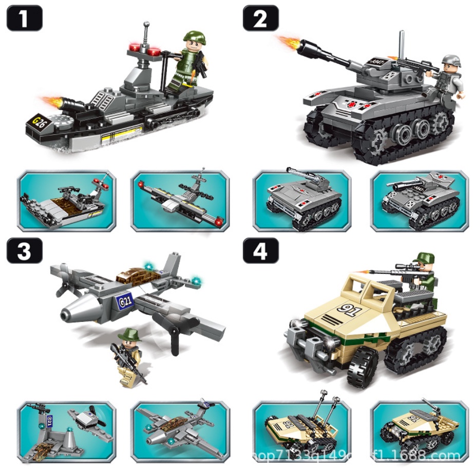 BỘ ĐỒ CHƠI XẾP HÌNH XE TĂNG, XE BỌC THÉP, Lắp Ráp Xe Chiến Đấu Quân Đội – 27 Tạo Hình