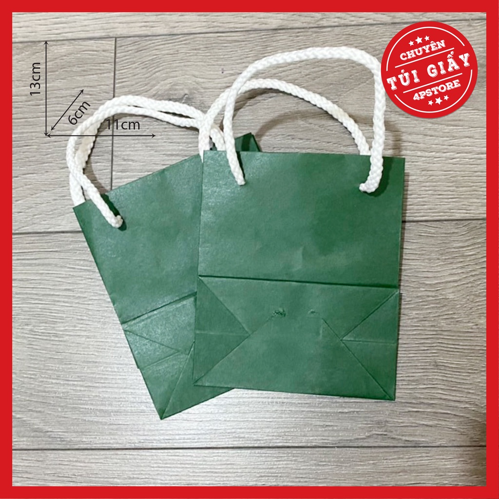 10 TÚI GIẤY XANH LÁ ĐẬM QUAI DÙ 11 X 13 X 6 CM
