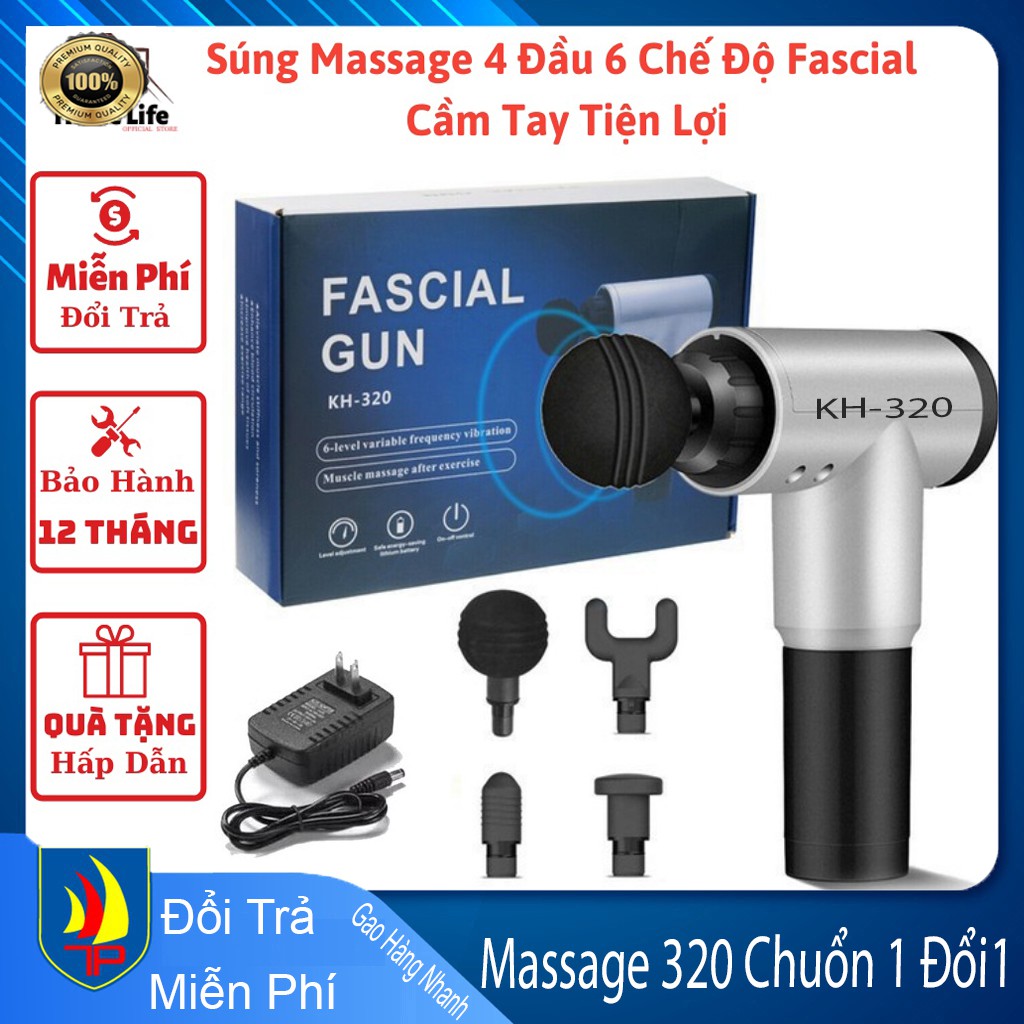 Máy massage cầm tay 4 đầu 6 chế độ - Súng bắn massage trị liệu đau mỏi vai gáy - Sản phẩm tiện ích cho mọi người