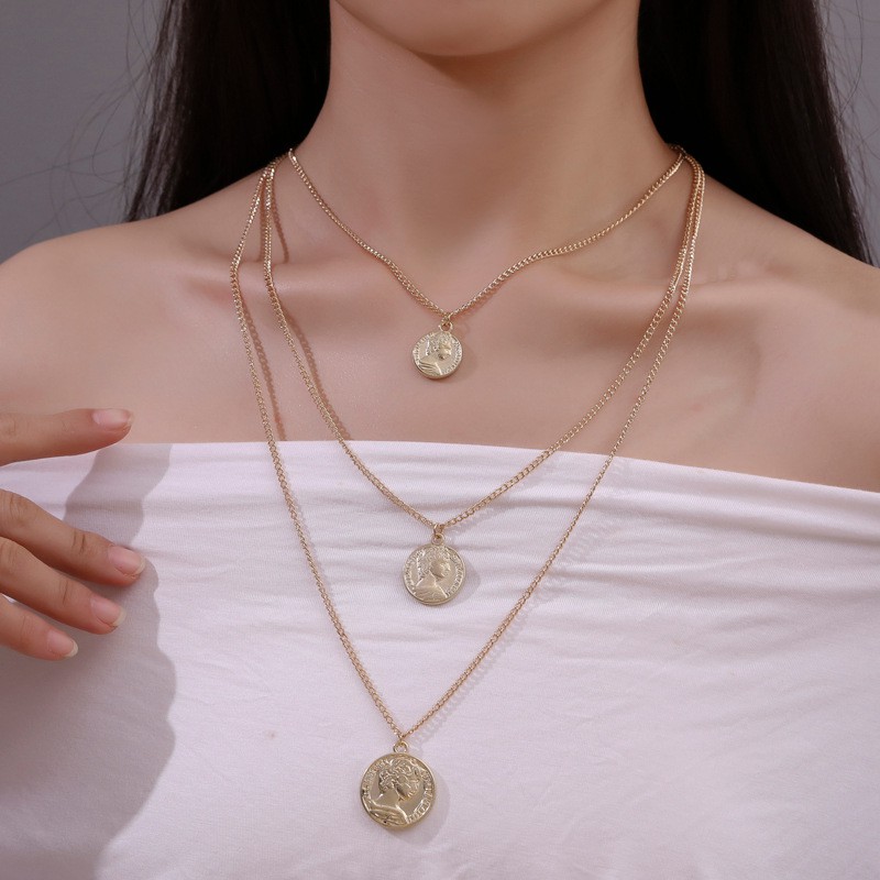 Dây Chuyền Ba Lớp Đính Đồng Xu Phong Cách Bohemian