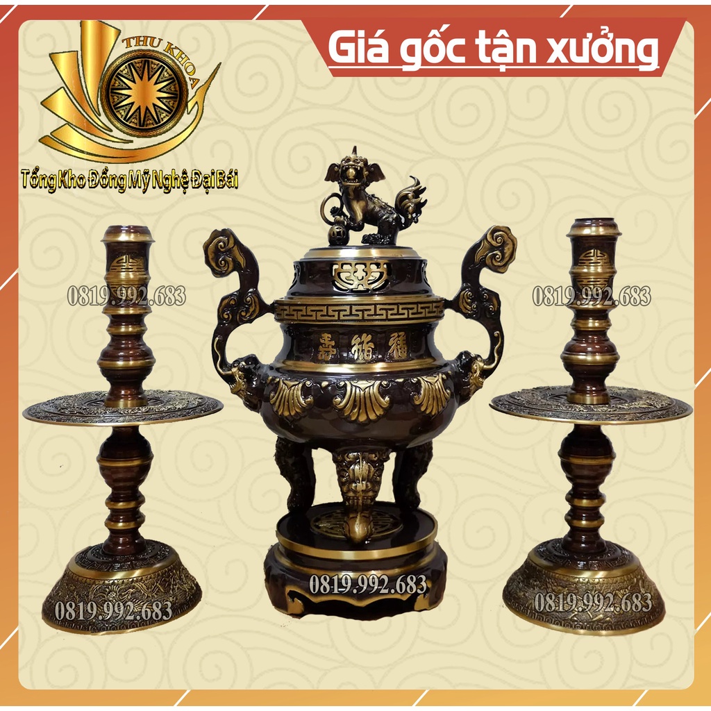Bộ Đỉnh Đồng Ngũ Sự Tam Sự Bằng Đồng 42cm, 52cm Đồng Vàng Giả Cổ Thờ Cúng Đúc Thủ Công Đỉnh Đồng Đại Bái