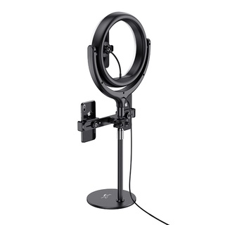 Đèn led livestream để bàn tích hợp 2 kẹp điện thoại, đèn live 2 trong 1 foxcom dl003