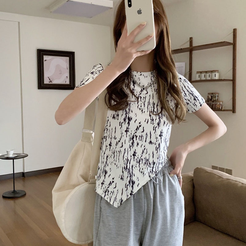 Áo thun IELGY tay ngắn dáng ôm màu nhuộm độc đáo phong cách Hàn Quốc thời trang cho nữ