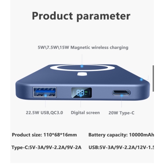Sạc Dự Phòng Không Dây Từ Tính Hỗ Trợ Sạc Nhanh Pin 10000mah Mini Nhỏ Gọn Cao Cấp Hỗ Trợ Cho Cho Điện Thoại Smartphone