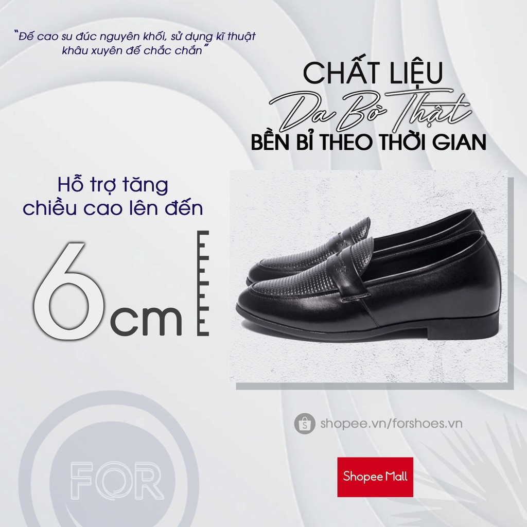 Giày lười nam FOR cao cấp với thiết kế vân chân kim chống nhăn,chất liệu đế cao su siêu êm, hack chiều cao DPLF06