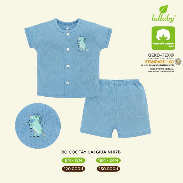 Bộ cộc tay Lullaby cotton cài giữa vân thoáng bé trai, bé gái