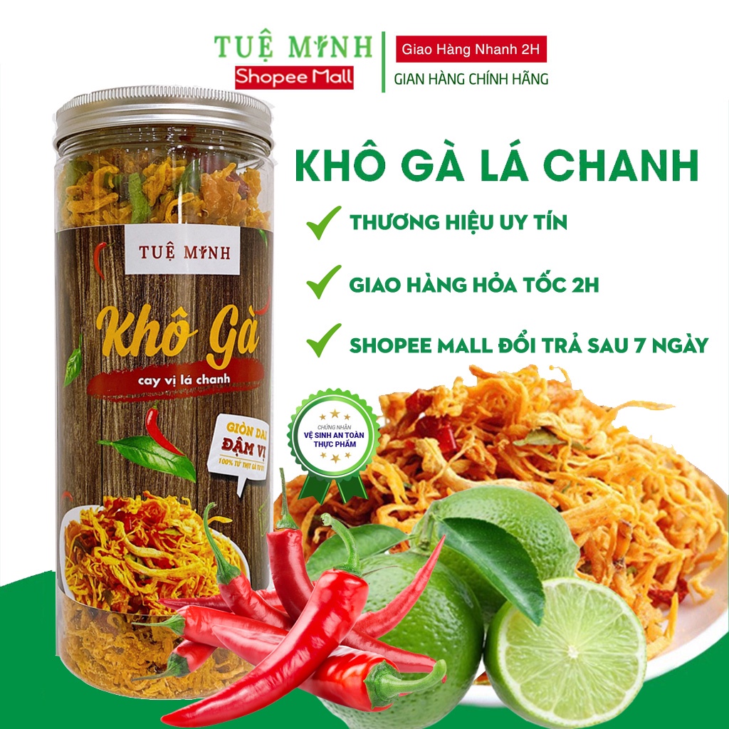 Khô gà lá chanh Tuệ Minh từ nguồn nguyên liệu sạch đã kiểm nghiệm an toàn vệ sinh thực phẩm 500gram | BigBuy360 - bigbuy360.vn