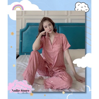 Đồ bộ pijama lụa satin quần dài - áo cộc 🔥 đồ bộ mặc ở nhà họa tiết sang chảnh