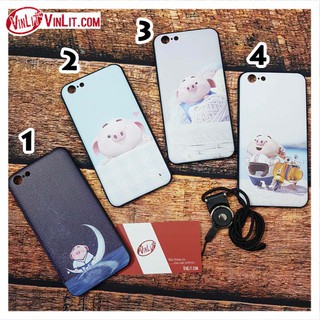 Ốp lưng Oppo A71 ốp hình heo con cute - mặt lưng gân caro nhuyễn chống trơn - kèm dây đeo O71190615A4