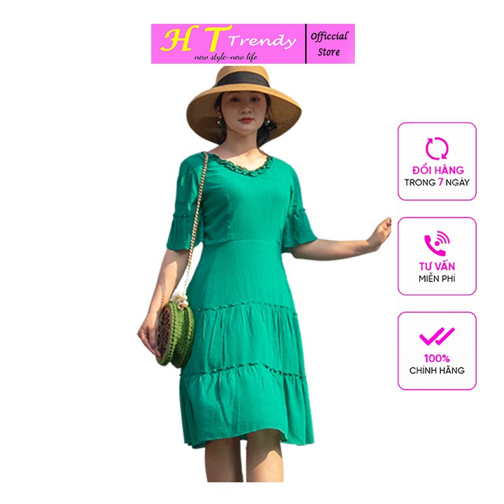 Váy Xòe Công Sở Đầm Suông Dự Tiệc Thời Trang Thiết Kế HT TRENDY Cao Cấp Đồ Liền Thân Chất Cotton