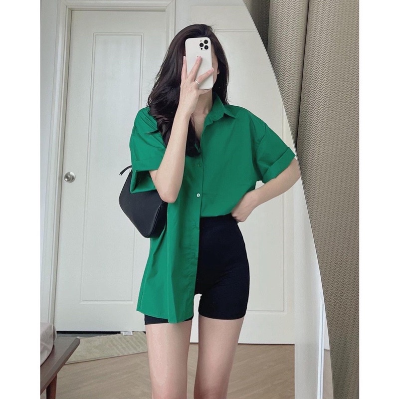 Áo Sơ Mi Tay Ngắn Chất Đũi Pha 3 Màu Form Rộng Phong Cách Hàn Quốc Chan House.