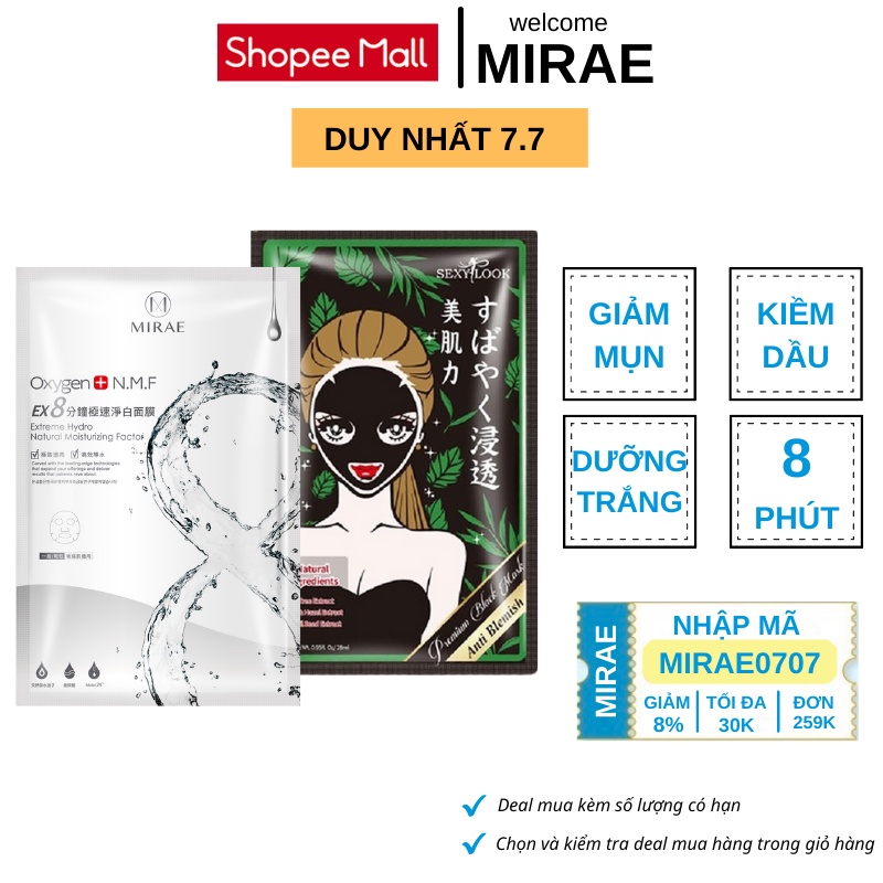Combo Tràm trà kiềm mụn - Dưỡng trắng Oxygen cấp tốc 8 phút sự kết hợp hoàn hảo giữa Mirae với Sexylook 20g/miếng