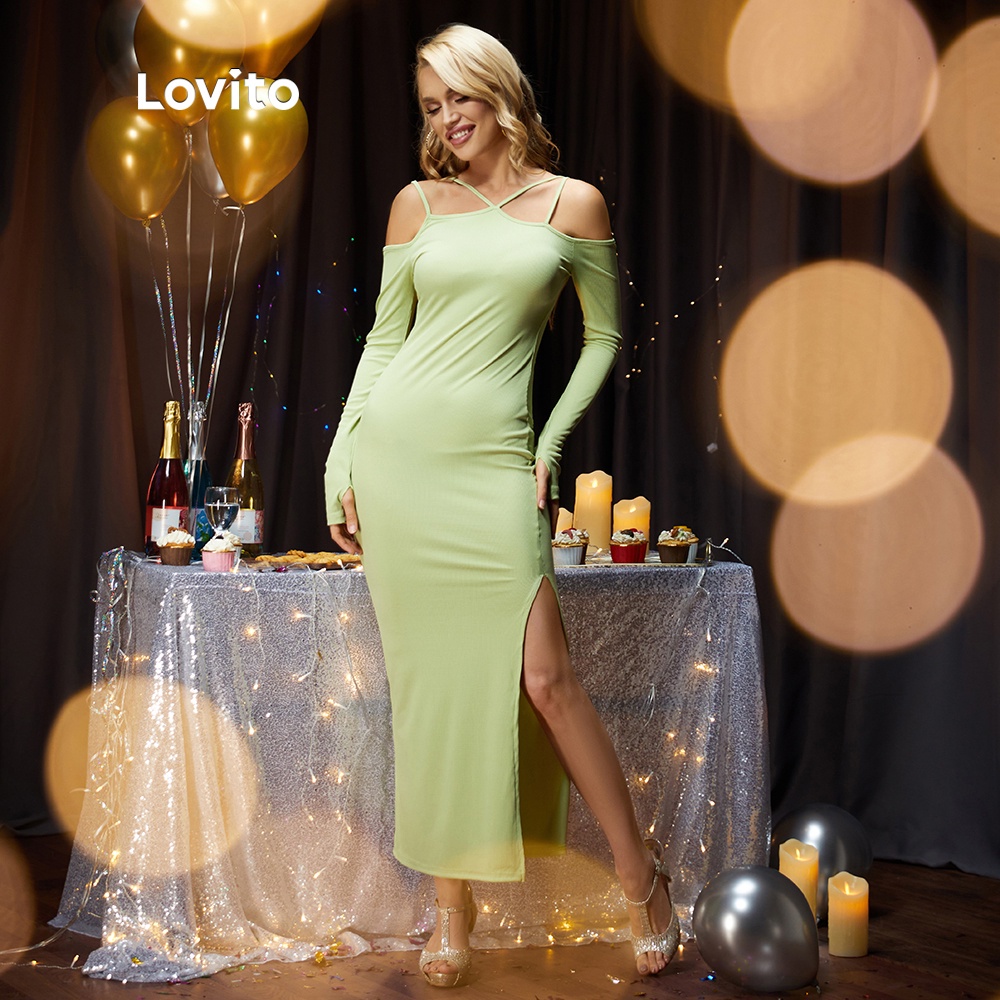  Đầm Lovito màu trơn hở lưng gợi cảm L09152 (xanh lá) | BigBuy360 - bigbuy360.vn