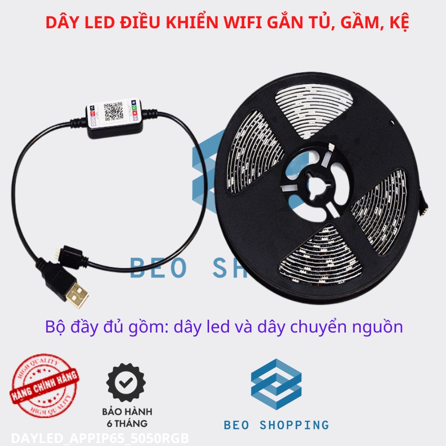 Đèn led Tiktok 3m 5m RGB 16 triệu màu điều khiển bằng điện thoại, chuyển động theo nhạc, cuộn dây led đổi màu