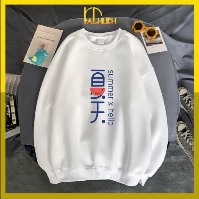ÁO SWEATER NỈ SUMMER X HELLO,NỈ BÔNG MỀM MỊN (40-70kg)