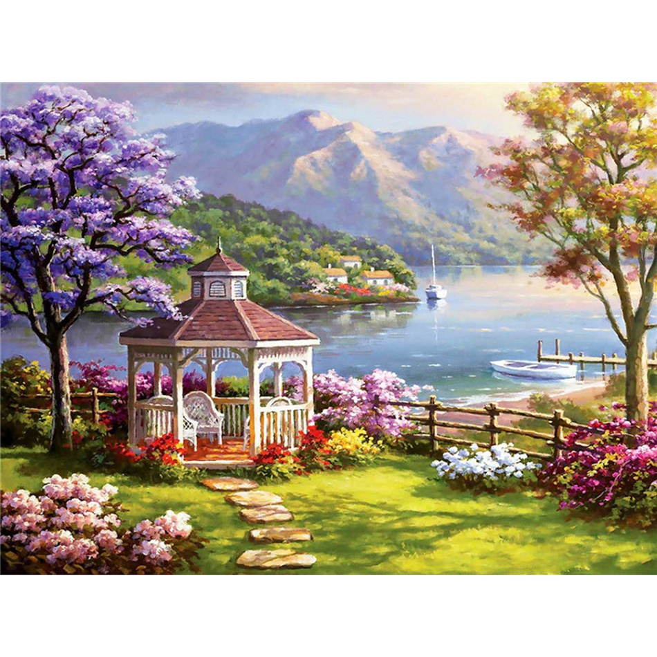 Bộ phụ kiện làm tranh đính đá 5D DIY hình phong cảnh thời trang dùng để trang trí nhà cửa độc đá