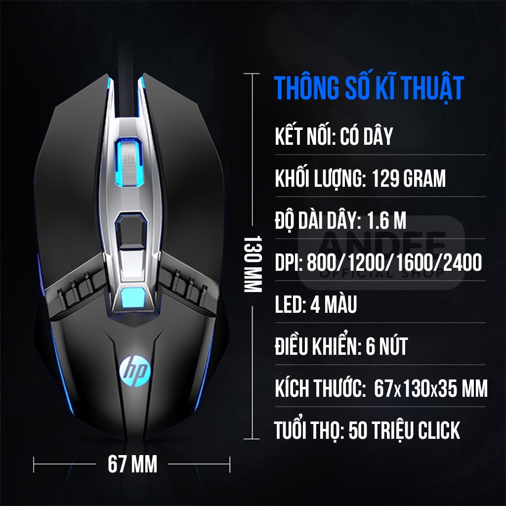 Chuột gaming HP M270 có dây cao cấp, LED 4 màu, DPI lên đến 2400