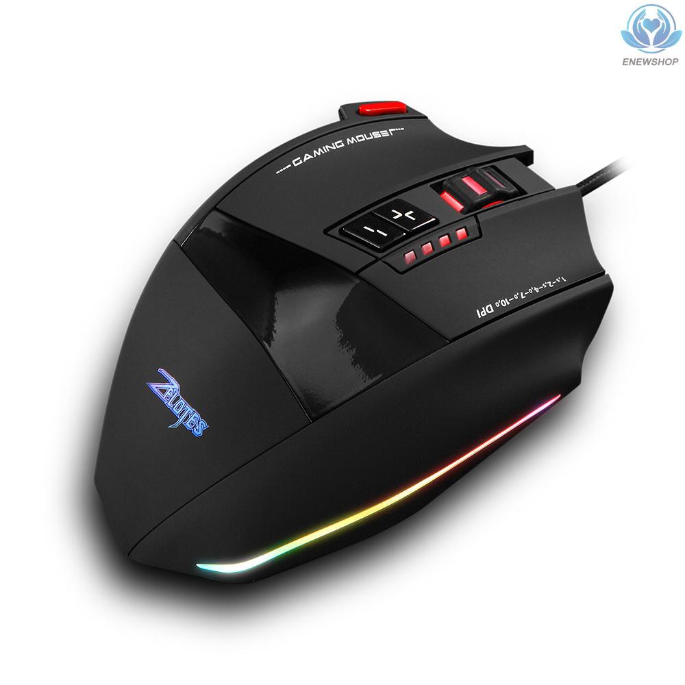 【enew】Zelotes C-13 Wired Gaming Mouse 13 Programming Keys Adjustable 10000DPI RGB Light Belt 128KB On-board Memory Built-in Counterweight Mechanism