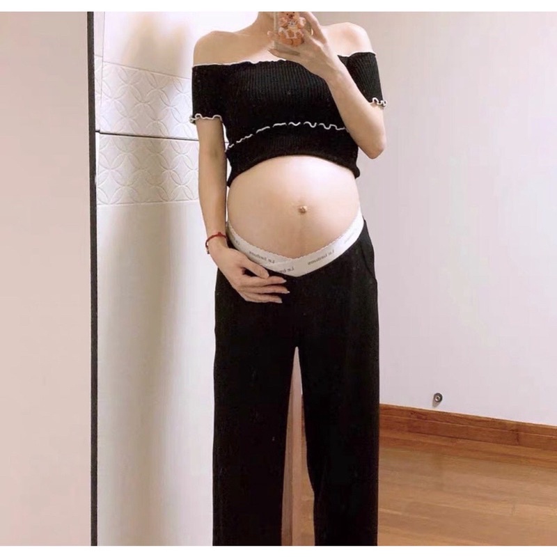 quần bầu cạp chéo chất vải dệt kim mềm đẹp ống rộng dáng dài