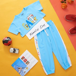 Bộ quần dài croptop CAT thun cotton 4 chiều 100% dành cho bé gái từ 15 kg - 43 kg