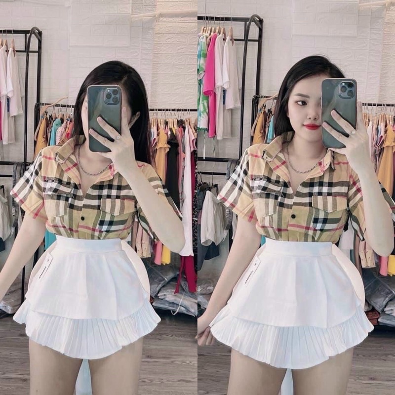 Áo sơ mi caro tay ngắn nữ <52kg
