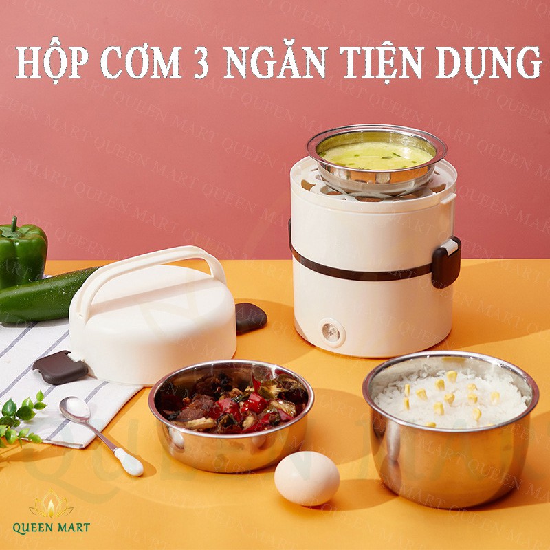 Hộp Cơm Cắm Điện Inox - Hộp Cơm Hâm Nóng 3 Tầng - Làm Nóng Siêu Tốc Loại Cao Cấp – K100