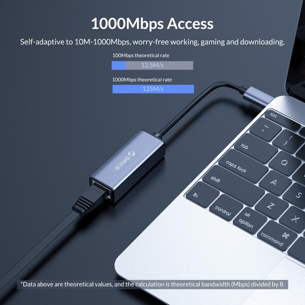 Thiết bị chuyển đổi ORICO XC-R45 Usb C Sang Rj45 Gigabit Ethernet 10 / 100 / 1000 Cho Macbook Pro Windows 8 10 Ipad